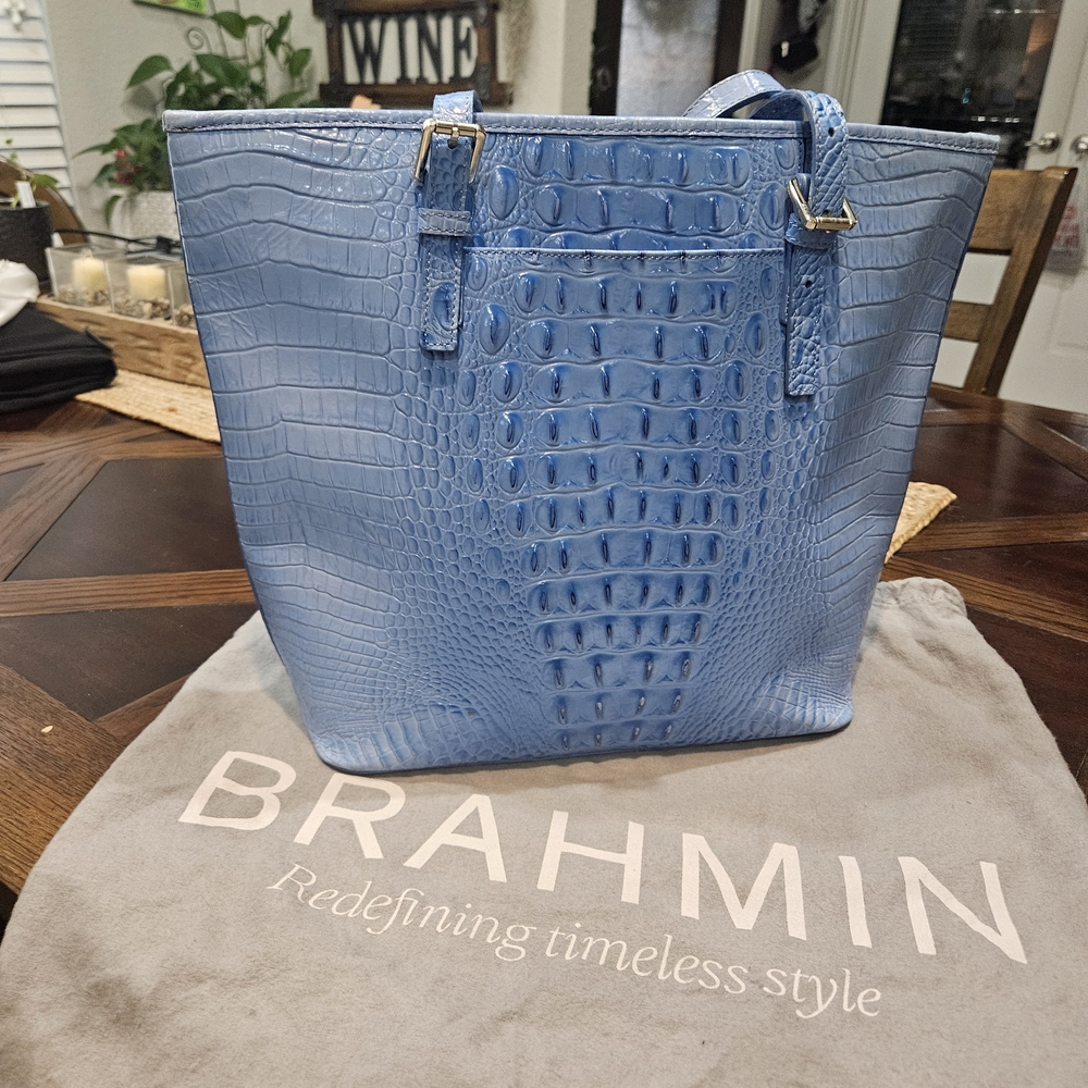 Brahmin Blue Crocodile Embossed Tote Bag - Picture 2 of 5